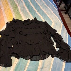 Chic Black Ruffled Women's Blouse